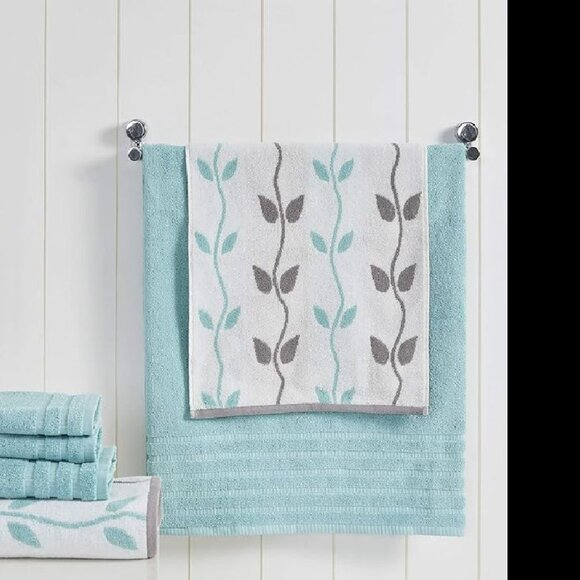 6PC SET MODERN THREADS ORGANIC VINES JACQUARD TOWELS AQUA - Picture 2 of 4